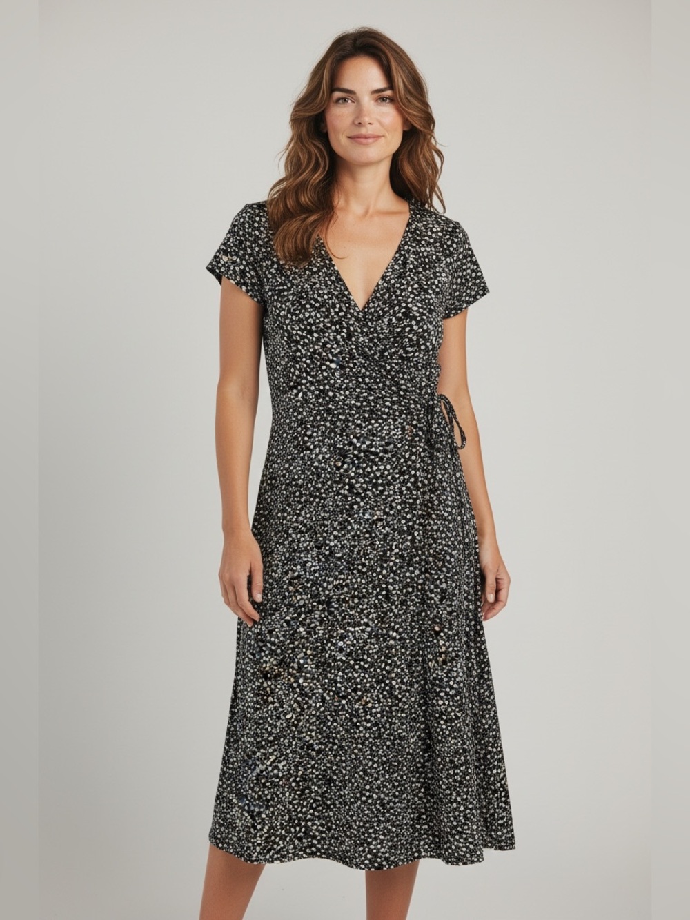 Rebel Sugar Black Floral Wrap Midi Dress